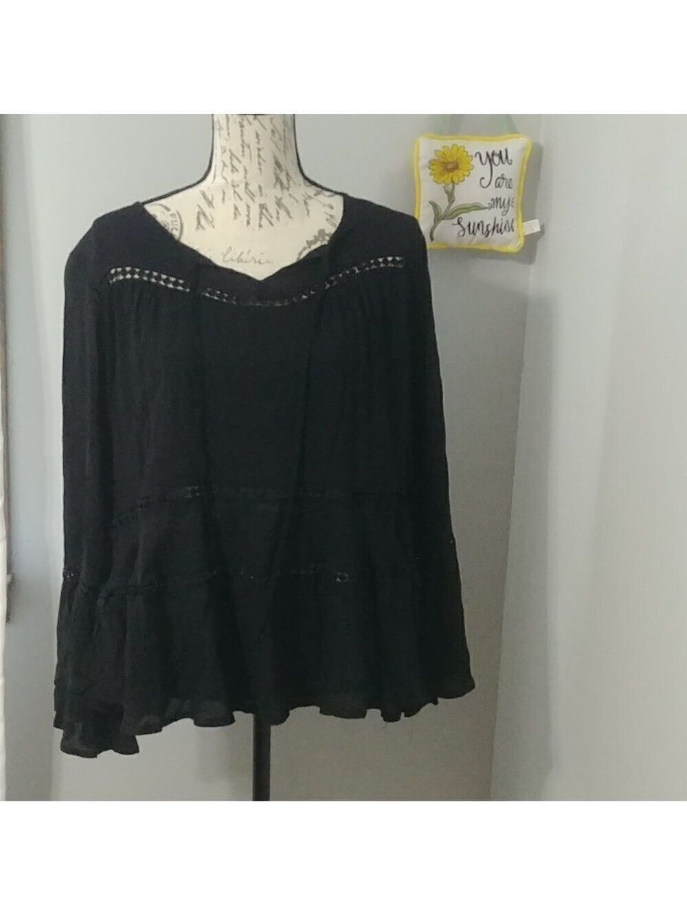 Yoins L Flowing Pheasant top Bell Sleeves, See through detail